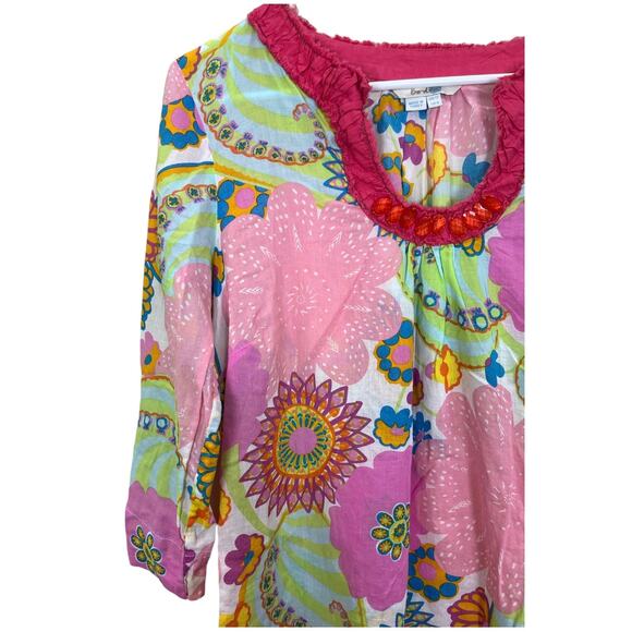 Boden Bright Floral Print Swimsuit Cover Up 100% Cotton Women's Size 8 - Picture 2 of 5